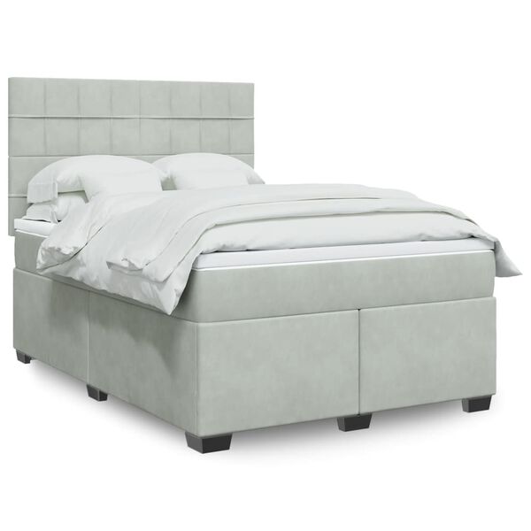 vidaXL Boxspring met matras fluweel lichtgrijs 140x190 cm