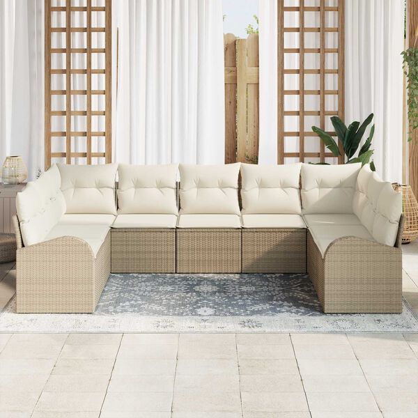 vidaXL Tuin Sofa Set met kussen 9 pcs Beige en wit Poly riet