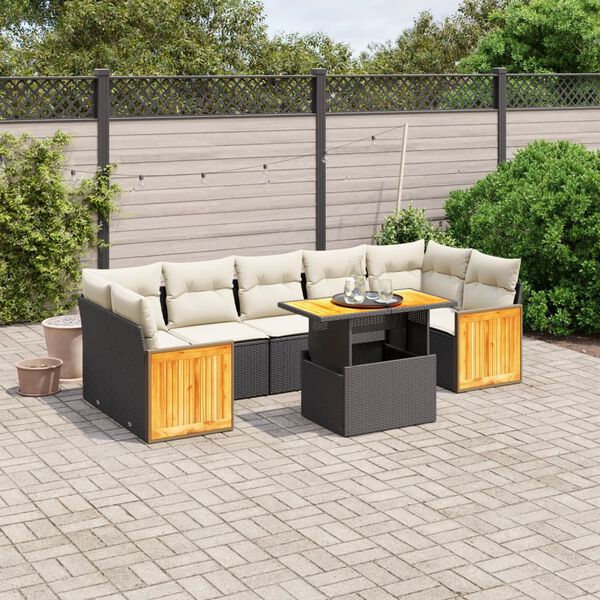 vidaXL 8-delige Loungeset met kussens poly rattan zwart