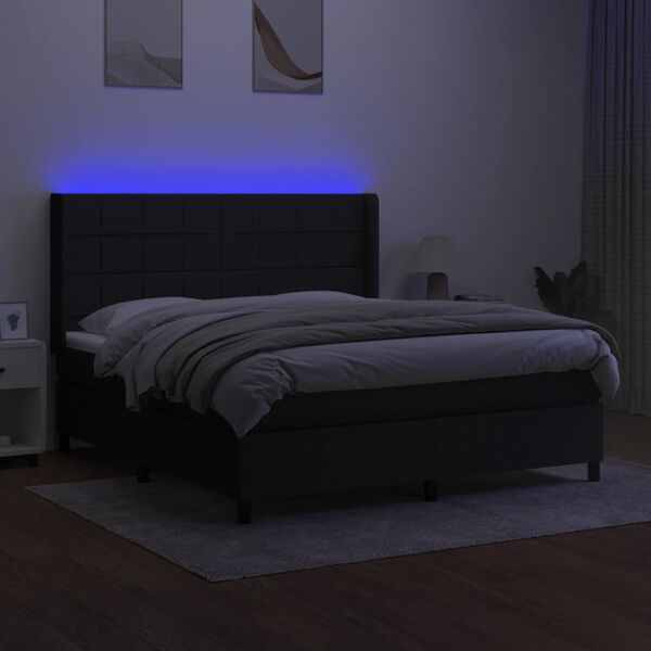 vidaXL Boxspring met matras en LED stof zwart 180x200 cm