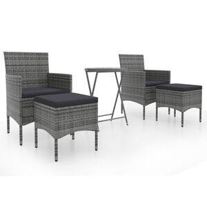vidaXL 5-delige Bistroset poly rattan en gehard glas grijs