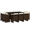 vidaXL 11-delige Tuinset met kussens poly rattan bruin