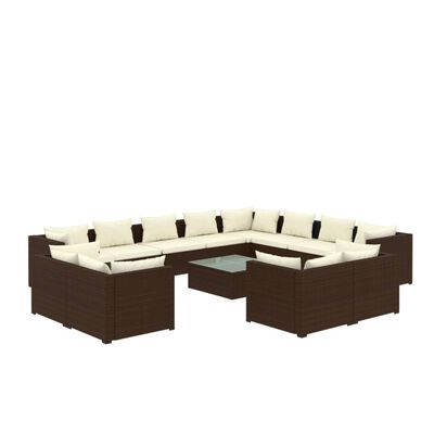 vidaXL 13-delige Loungeset met kussens poly rattan bruin