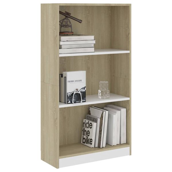 vidaXL Boekenkast 3 schappen 60x24x109 cm bewerkt hout wit en eiken