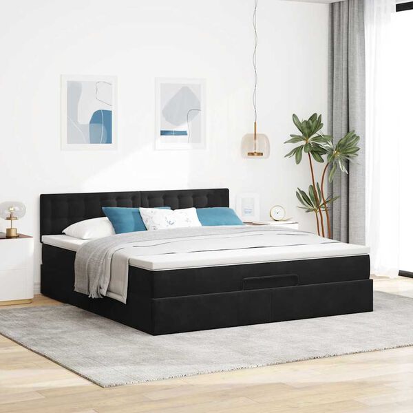 vidaXL Ottoman bed met matras 180x200cm fluweel zwart