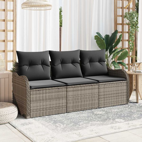 vidaXL Tuin Sofa Set met kussen 3 pcs Grijs poly rattan