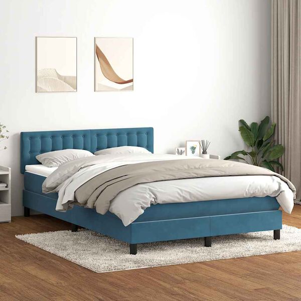 vidaXL Boxspring met matras fluweel donkerblauw 160x220 cm
