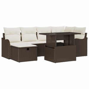 vidaXL Tuin Sofa Set met kussen met opslag 7 pcs Bruin Poly riet