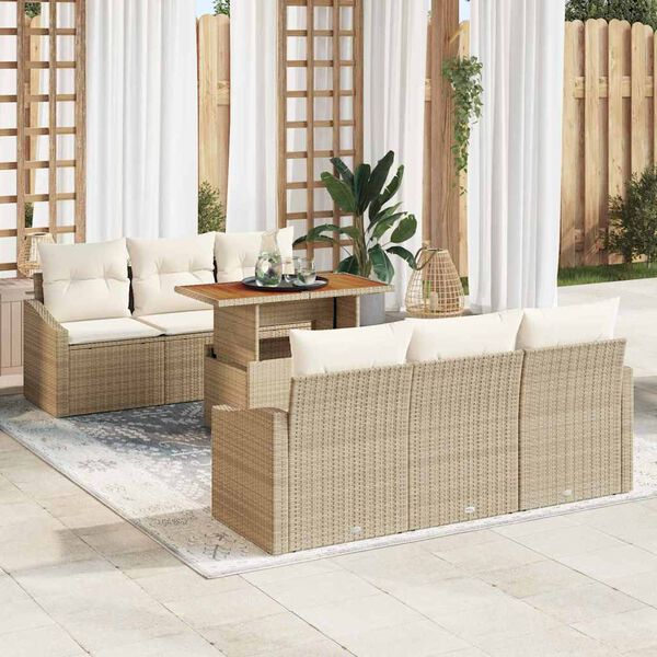 vidaXL Tuin Sofa Set met kussen met kussen 7 pcs Beige en Cr&egrave;me