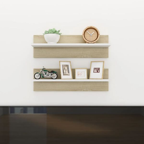 vidaXL Wandschappen 2 st 60x11,5x18cm bewerkt hout wit en sonoma eiken