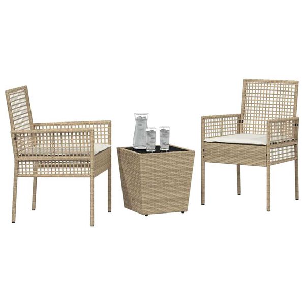 vidaXL Tuin Bistro Set 3 pcs Beige poly rattan