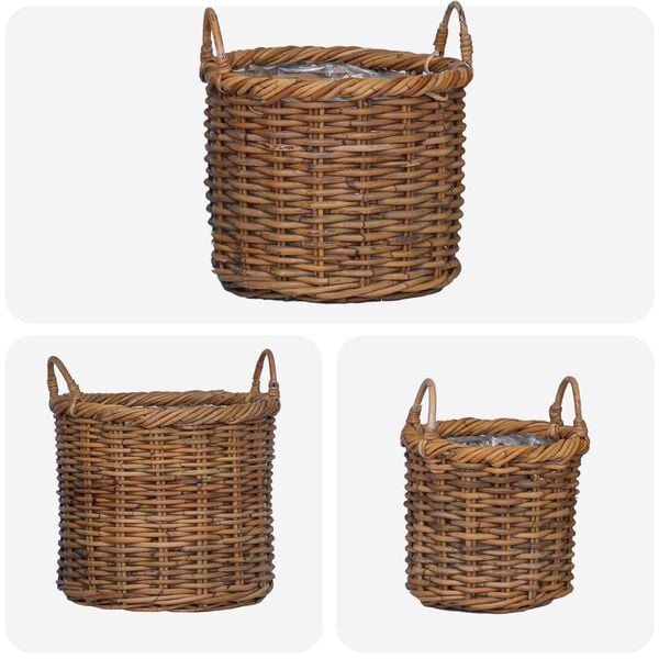 vidaXL Plantenmand met opslag 3 pcs Bruin Kubu Rattan