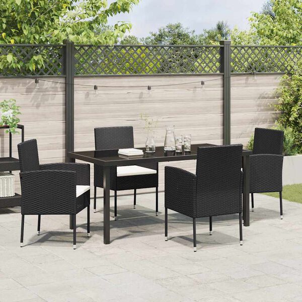vidaXL Tuin eettafelset met kussen 5 pcs Zwart poly rattan