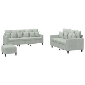 vidaXL 3-delige Loungeset met kussens fluweel lichtgrijs