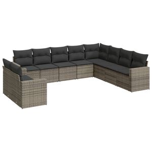 vidaXL 10-delige Loungeset met kussens poly rattan grijs