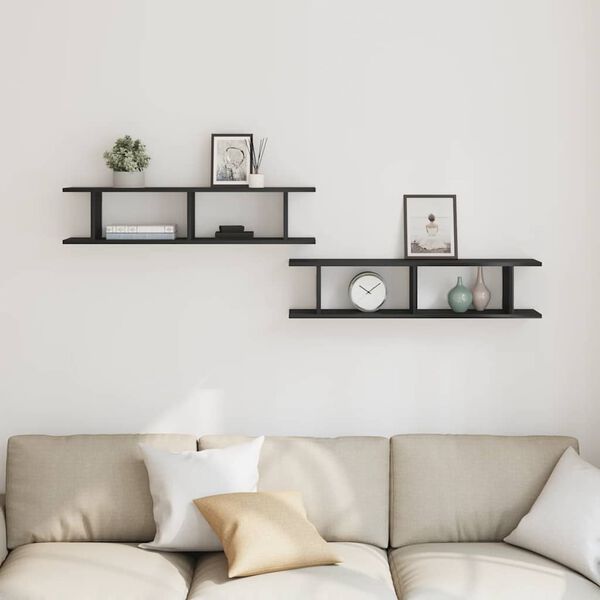 vidaXL Wandplanken 2 st 90x18x20 cm spaanplaat zwart eikenkleurig