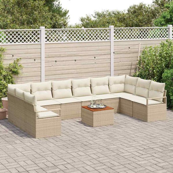vidaXL Tuin Sofa Set met kussen 11 pcs Beige Poly riet