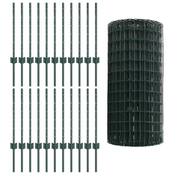 vidaXL Hek met Paal Groen 0,6 x 50 m Staal en PVC