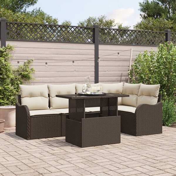 vidaXL Tuin Sofa Set met kussen met kussen 6 pcs Bruin Poly Rattan
