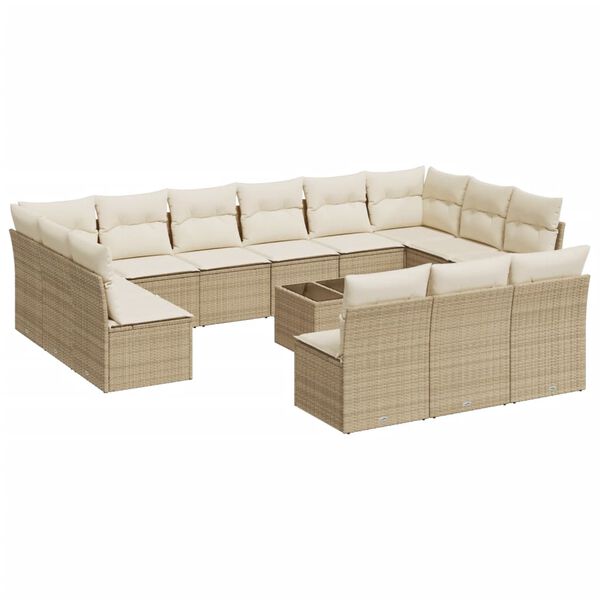 vidaXL 14-delige Loungeset met kussens poly rattan beige