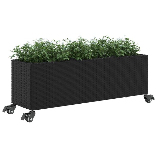 vidaXL Plantenbakken met wielen 2 st 107x32x38 cm poly rattan zwart