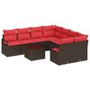 vidaXL Bankstel met kussen met opslag 9 pcs Beige en Rood poly rattan