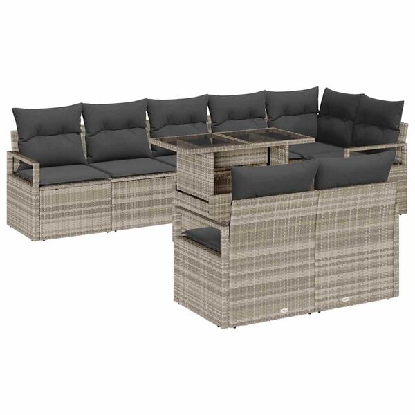 vidaXL Tuin Sofa Set met kussen 9 pcs Lichtgrijs poly rattan