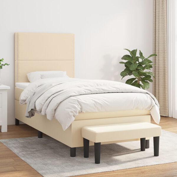 vidaXL Boxspring met matras stof cr&egrave;mekleurig 90x190 cm
