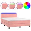 vidaXL Boxspring met matras en LED fluweel roze 140x190 cm