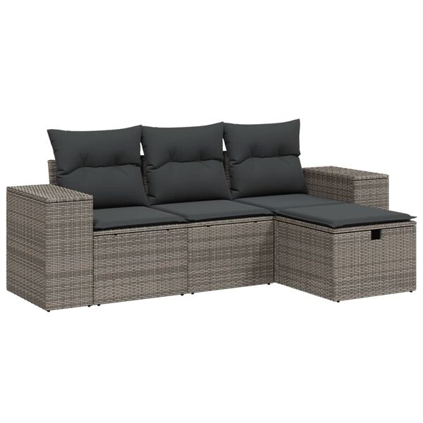 vidaXL 4-delige Loungeset met kussens poly rattan grijs
