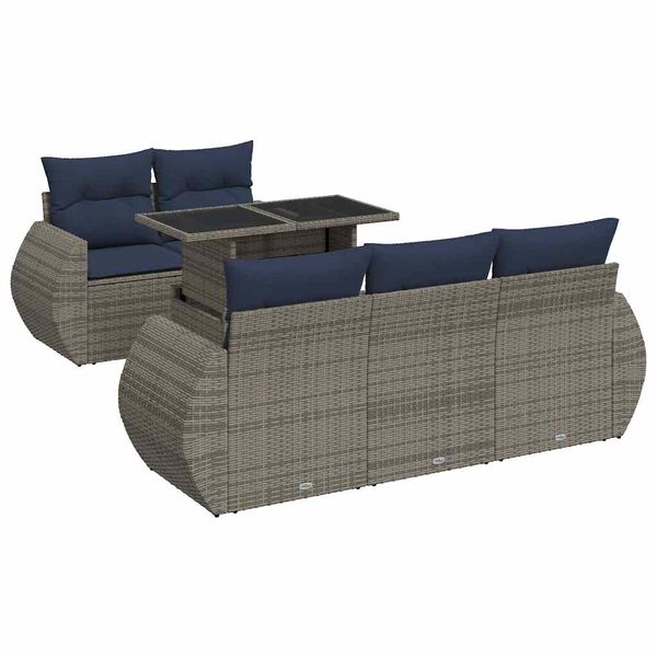 vidaXL 6-delige Loungeset met kussens poly rattan acacia grijs