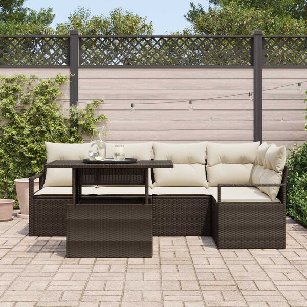 vidaXL Tuin Sofa Set met kussen met opslag 6 pcs Bruin Poly riet