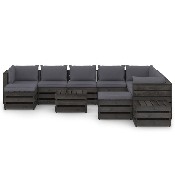 vidaXL 12-delige Loungeset met kussens grijs ge&iuml;mpregneerd hout
