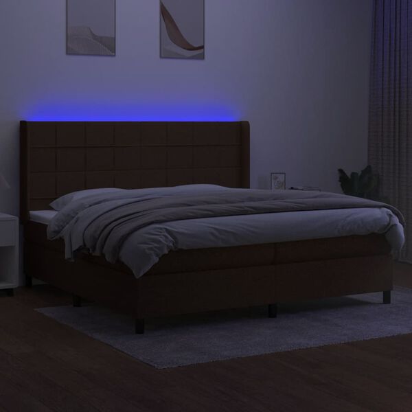 vidaXL Boxspring met matras en LED stof donkerbruin 200x200 cm