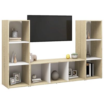 vidaXL Tv-meubelen 3st 107x35x37 cm bewerkt hout wit sonoma eikenkleur