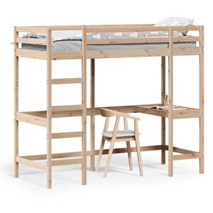 vidaXL Hoogslaper met bureau massief grenenhout 75x190 cm