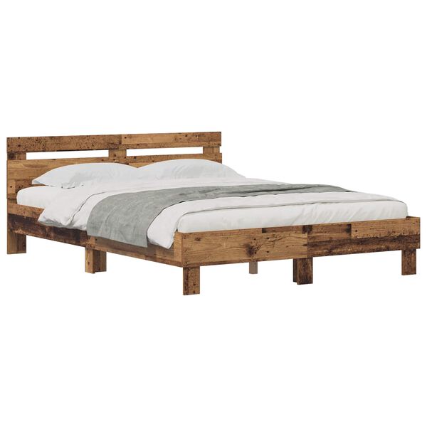 vidaXL Bedframe met hoofdeinde Oudhout 120 x 200 cm Bewerkt hout
