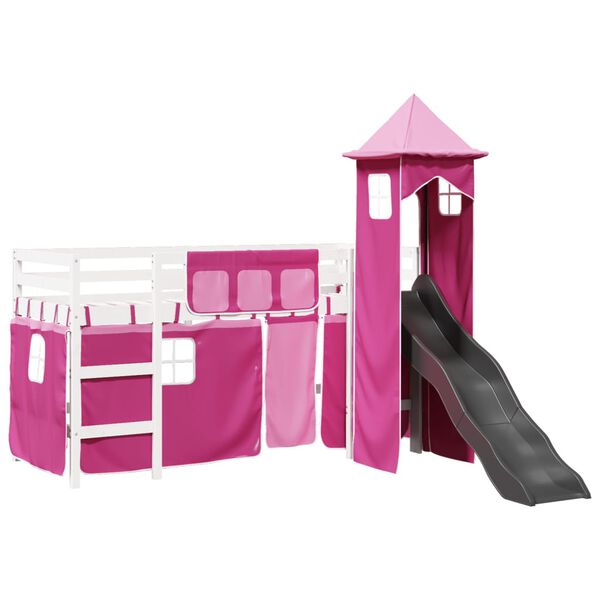 vidaXL Kinderhoogslaper met toren 80x200 cm massief grenenhout roze