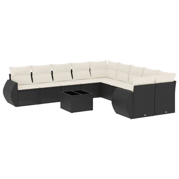 vidaXL 11-delige Loungeset met kussens poly rattan zwart
