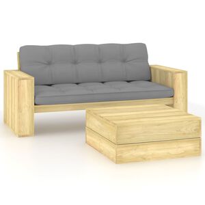 vidaXL 2-delige Loungeset met kussens ge&iuml;mpregneerd grenenhout
