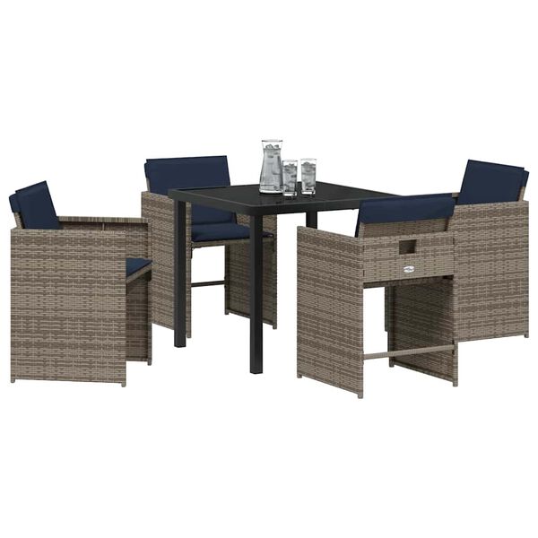 vidaXL Tuin eettafelset met kussen 5 pcs Grijs poly rattan