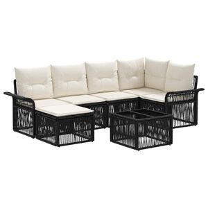 vidaXL Tuinbankenset 7 pcs Zwart poly rattan