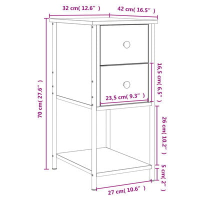 vidaXL Nachtkastjes 2 st 32x42x70 cm bewerkt hout zwart