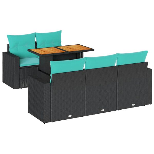 vidaXL 6-delige Loungeset met kussens poly rattan zwart