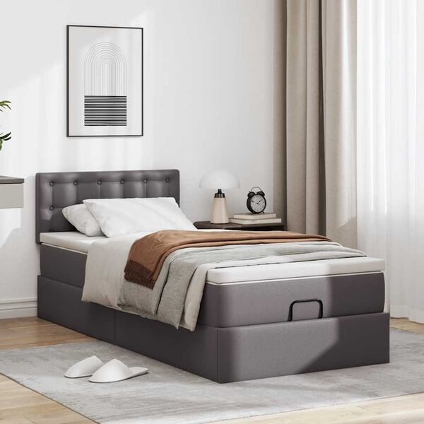 vidaXL Ottomaanse bed met matras 90x190cm kunstleer grijs