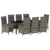 vidaXL Tuin eettafelset met kussen 9 pcs Grijs poly rattan
