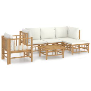 vidaXL 6-delige Loungeset met kussens bamboe cr&egrave;mewit