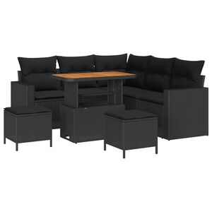 vidaXL Tuinbankenset 9 st 6-zits Zwart poly rattan