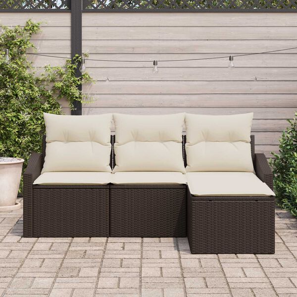 vidaXL Bankstel met kussen met opslag 4 pcs Bruin en Cr&egrave;me poly rattan