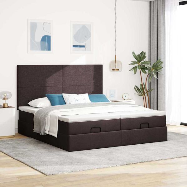 vidaXL Ottoman bed met matrassen en LED's 200x200cm stof donkerbruin